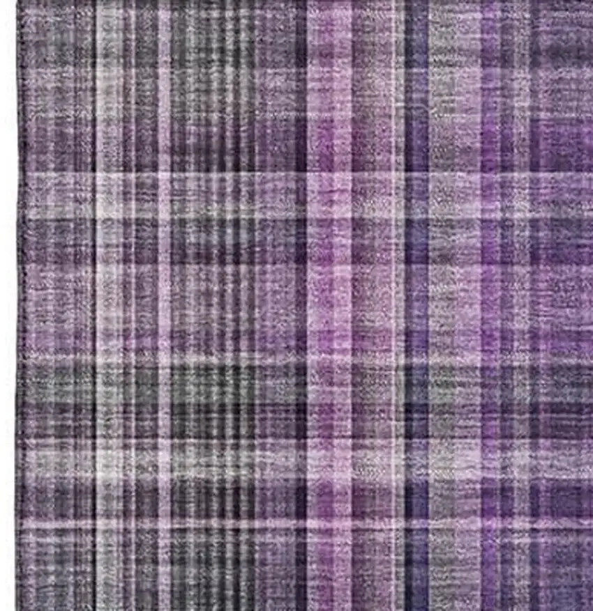Purple And Gray Plaid Washable Area Rug With UV Protection Photo 4