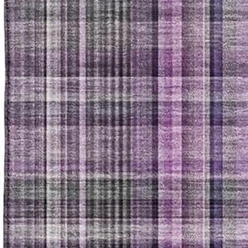 Purple And Gray Plaid Washable Area Rug With UV Protection Photo 3