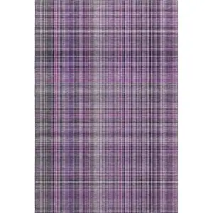 Photo of Purple And Gray Plaid Washable Area Rug With UV Protection