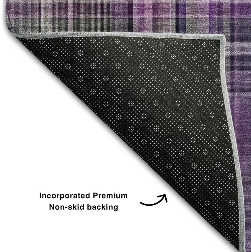 Purple And Gray Plaid Washable Area Rug With UV Protection Photo 6