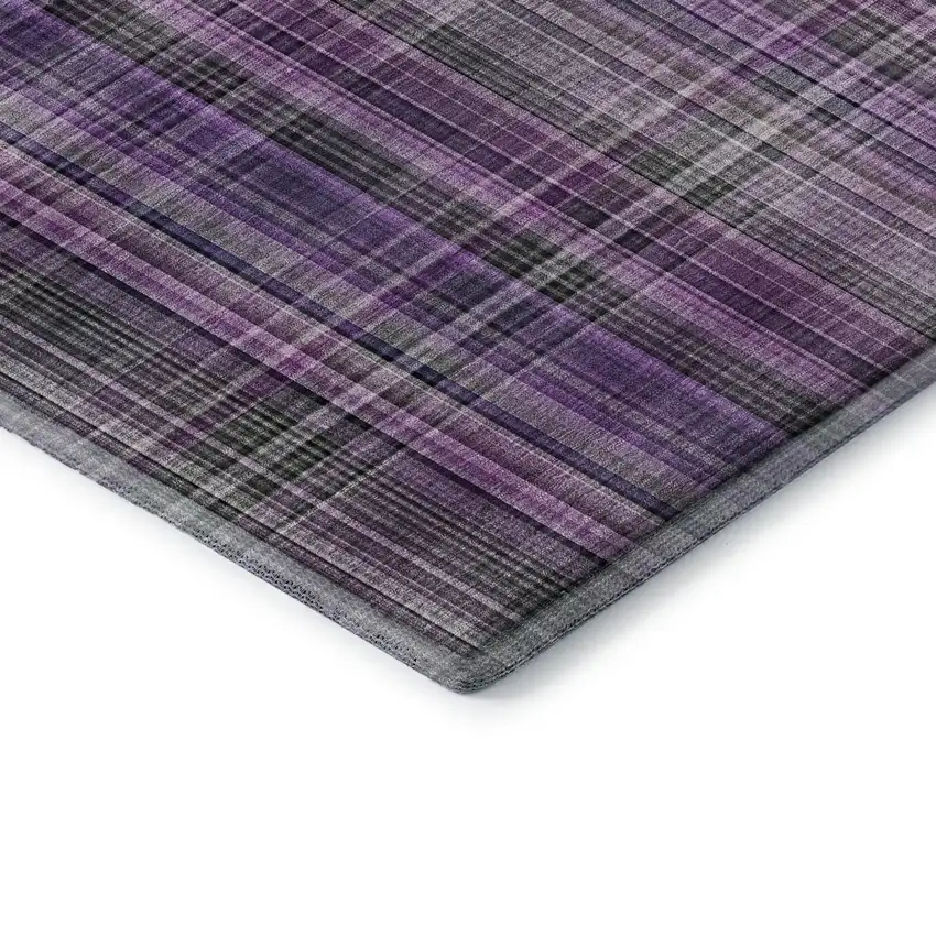 Purple And Gray Plaid Washable Area Rug With UV Protection Photo 7
