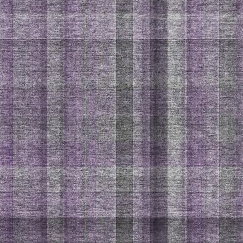 Purple And Gray Plaid Washable Area Rug With UV Protection Photo 3