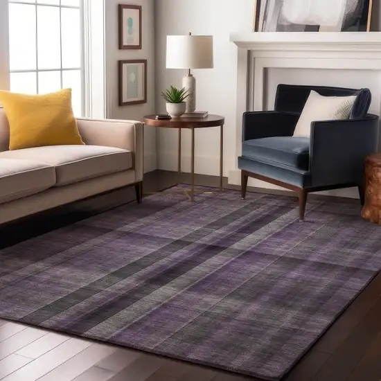 Purple And Gray Plaid Washable Area Rug With UV Protection Photo 5