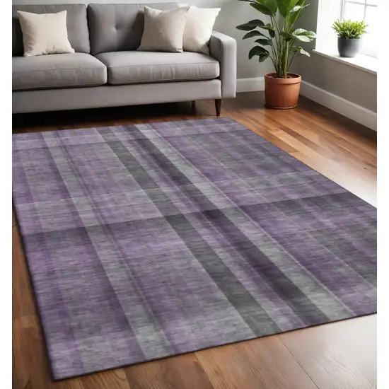 Purple And Gray Plaid Washable Area Rug With UV Protection Photo 2