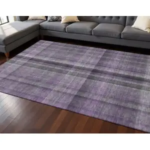 Photo of Purple And Gray Plaid Washable Area Rug With UV Protection