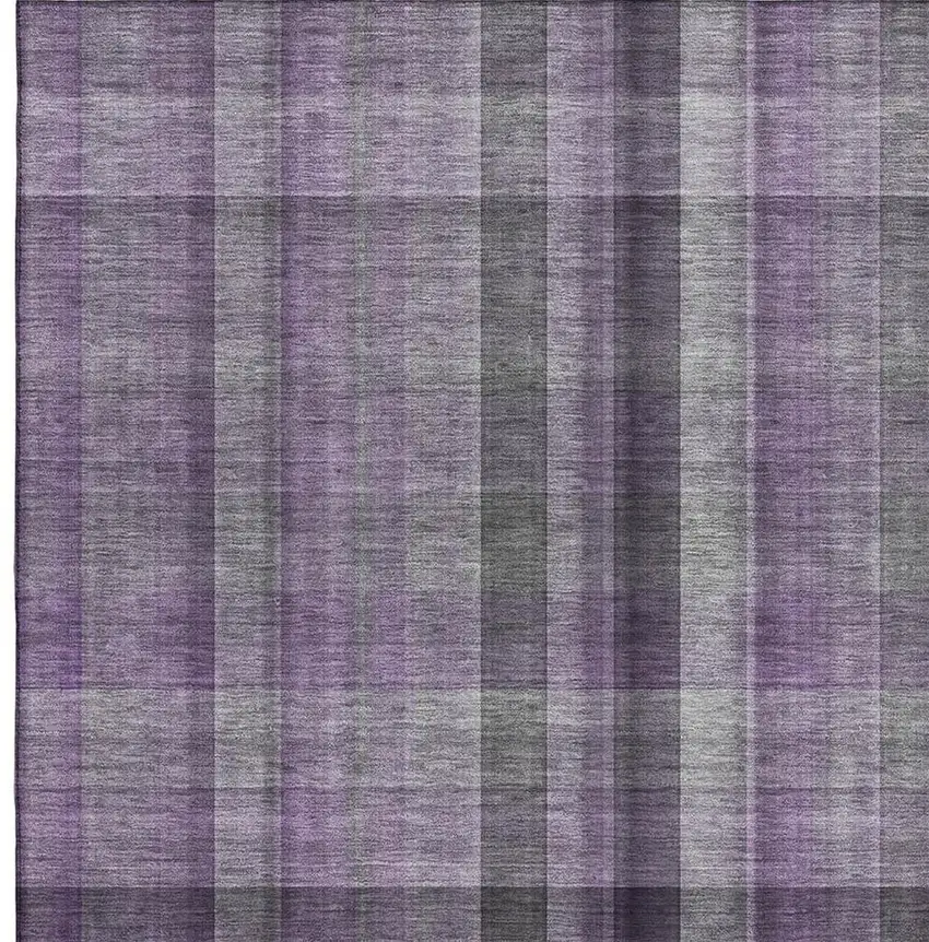 Purple And Gray Plaid Washable Area Rug With UV Protection Photo 3