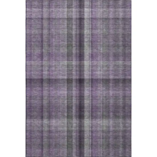 Purple And Gray Plaid Washable Area Rug With UV Protection Photo 2
