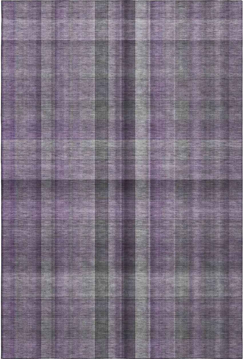 Purple And Gray Plaid Washable Area Rug With UV Protection Photo 2