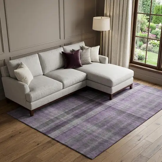 Purple And Gray Plaid Washable Area Rug With UV Protection Photo 1