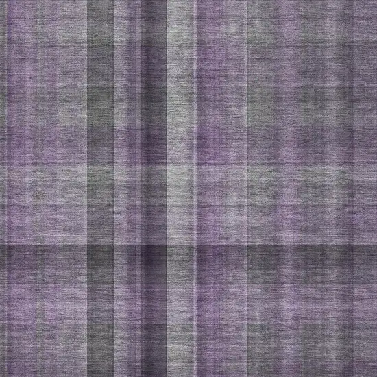 Purple And Gray Plaid Washable Area Rug With UV Protection Photo 3