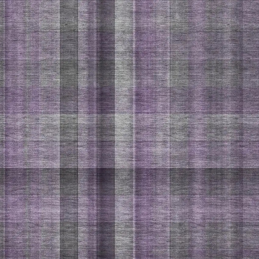 Purple And Gray Plaid Washable Area Rug With UV Protection Photo 3