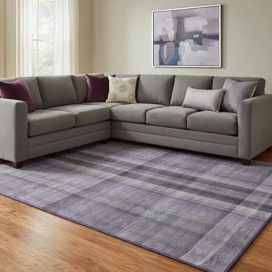 Purple And Gray Plaid Washable Area Rug With UV Protection Photo 1