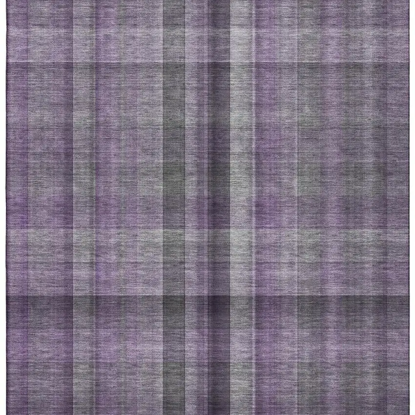 Purple And Gray Plaid Washable Area Rug With UV Protection Photo 4