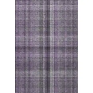 Photo of Purple And Gray Plaid Washable Area Rug With UV Protection