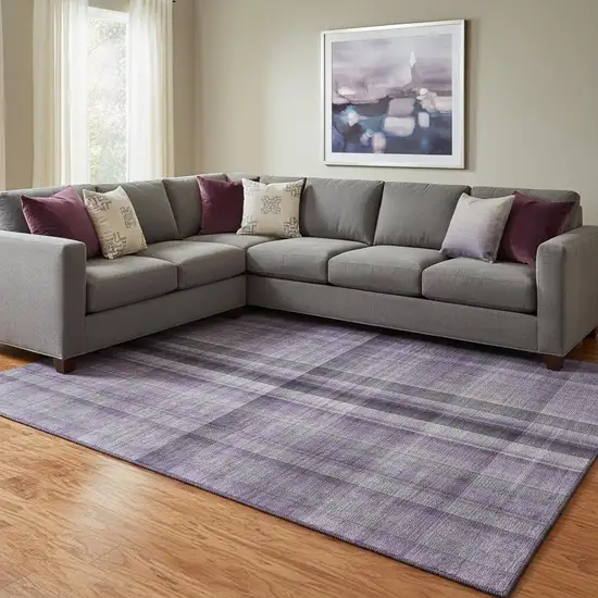 Purple And Gray Plaid Washable Area Rug With UV Protection Photo 1