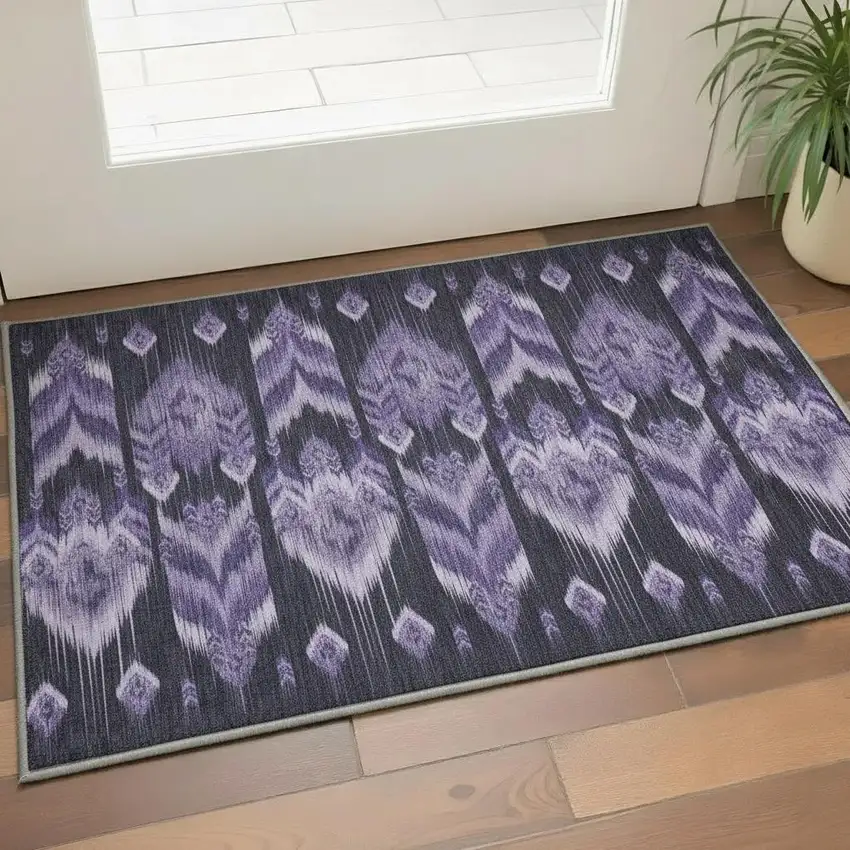 Purple And Gray Southwestern Washable Area Rug With UV Protection Photo 2