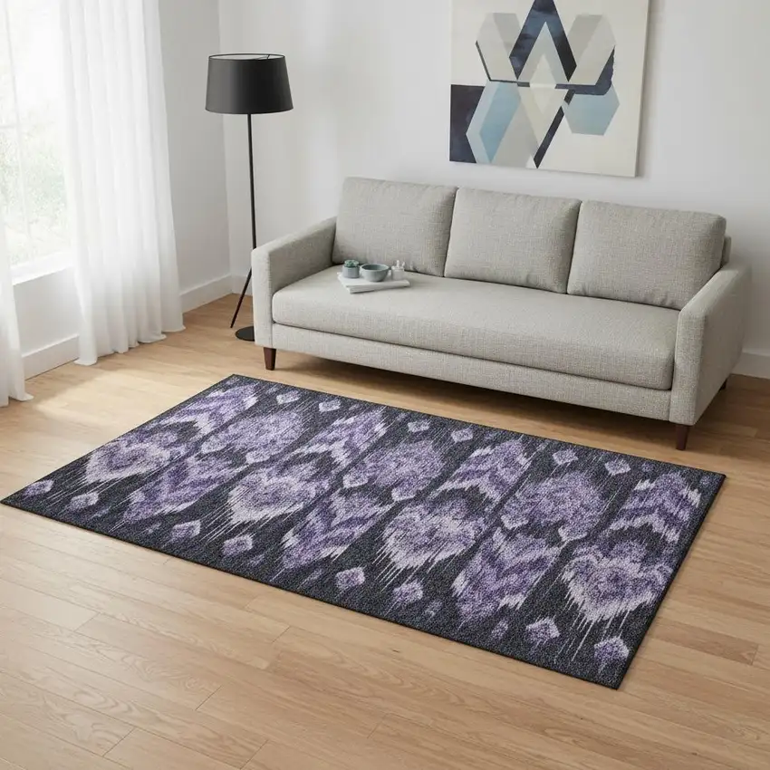 Purple And Gray Southwestern Washable Area Rug With UV Protection Photo 2