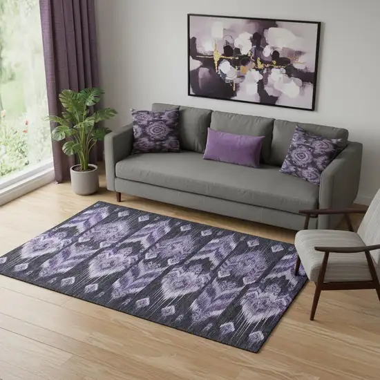 Purple And Gray Southwestern Washable Area Rug With UV Protection Photo 1