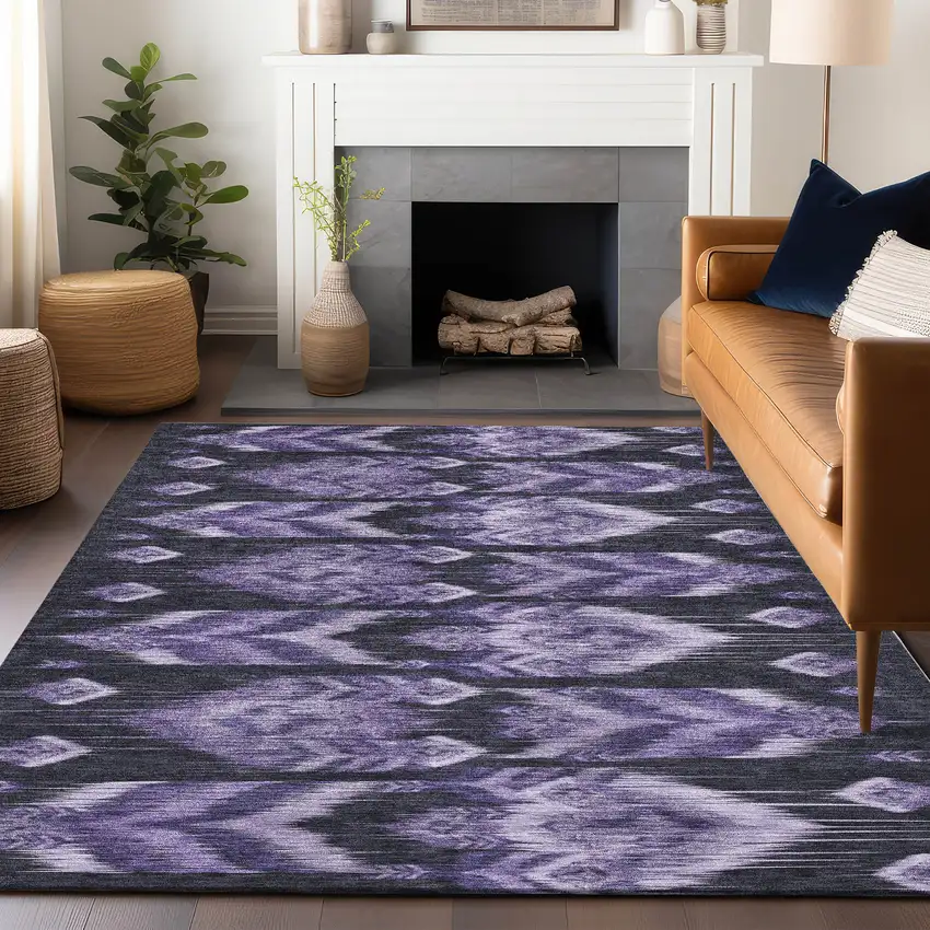 Purple And Gray Southwestern Washable Area Rug With UV Protection Photo 6