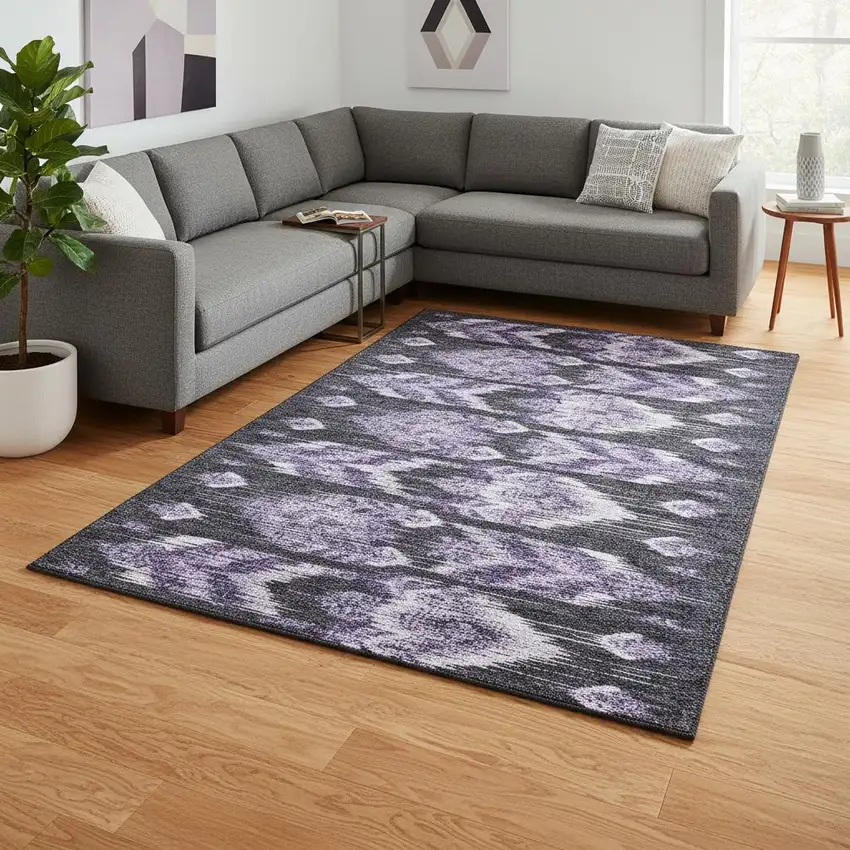 Purple And Gray Southwestern Washable Area Rug With UV Protection Photo 2