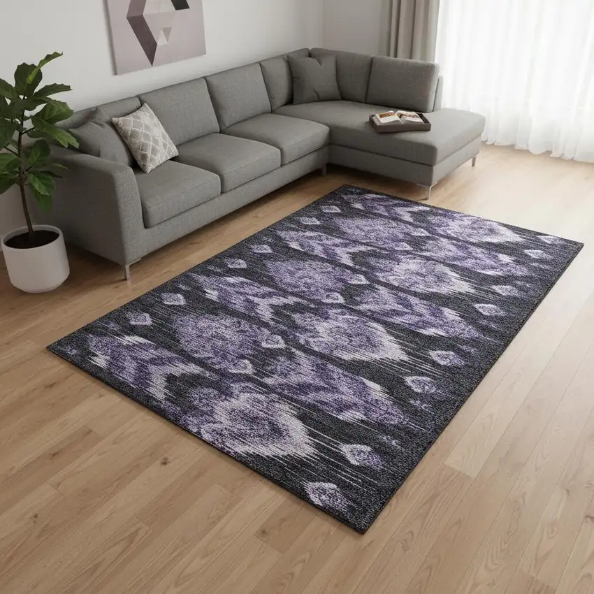 Purple And Gray Southwestern Washable Area Rug With UV Protection Photo 2