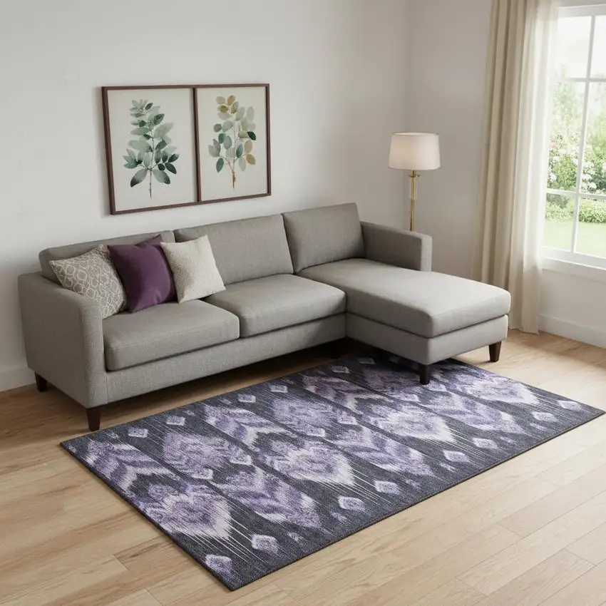 Purple And Gray Southwestern Washable Area Rug With UV Protection Photo 1