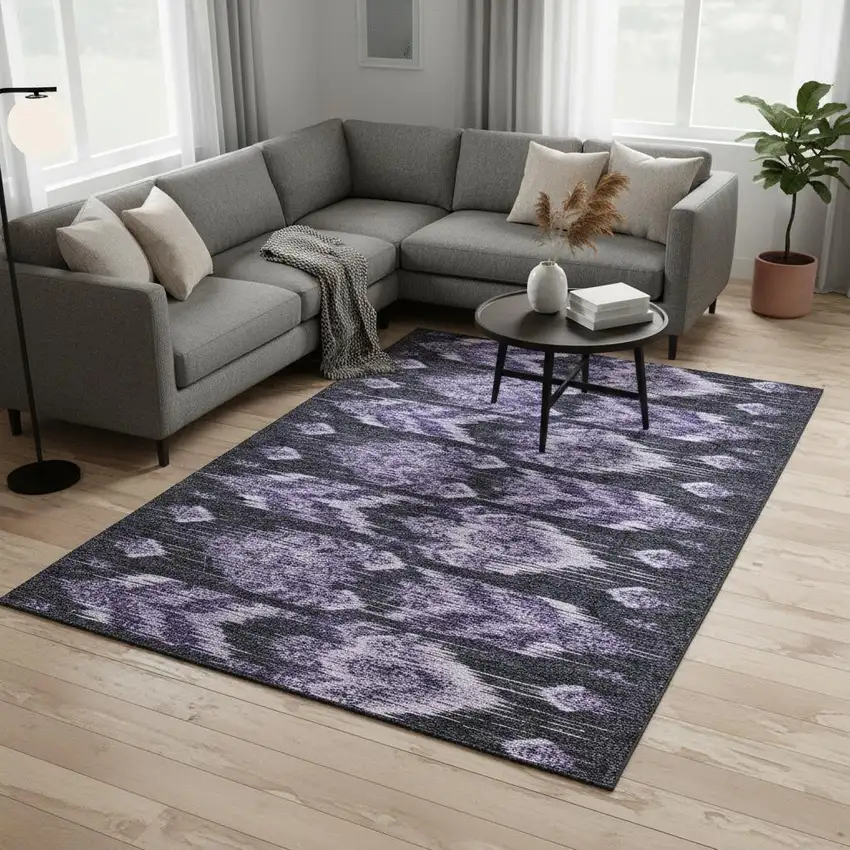 Purple And Gray Southwestern Washable Area Rug With UV Protection Photo 2