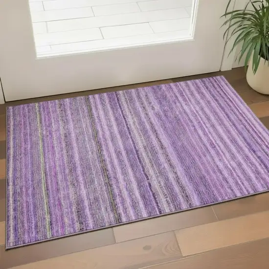 Purple And Gray Striped Washable Area Rug With UV Protection Photo 1