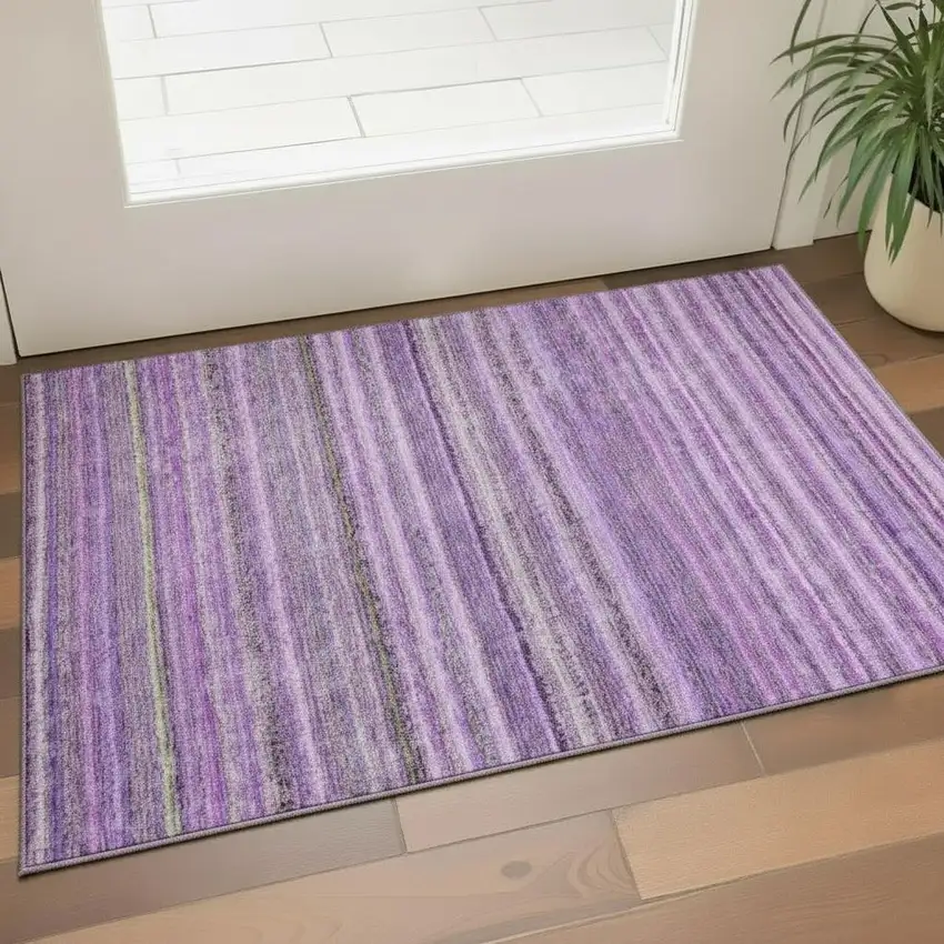 Purple And Gray Striped Washable Area Rug With UV Protection Photo 1