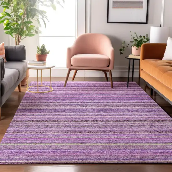 Purple And Gray Striped Washable Area Rug With UV Protection Photo 4