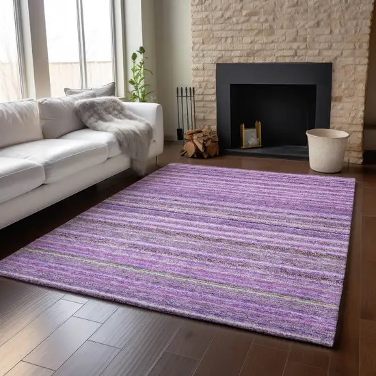 Purple And Gray Striped Washable Area Rug With UV Protection Photo 5