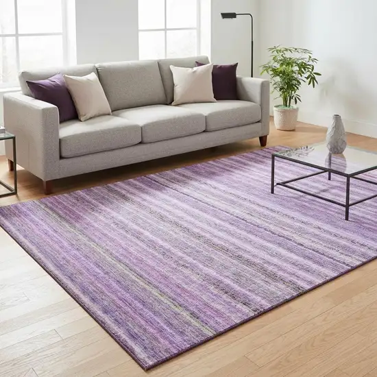 Purple And Gray Striped Washable Area Rug With UV Protection Photo 2