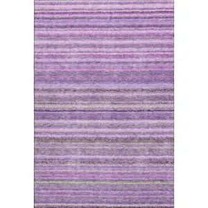 Photo of Purple And Gray Striped Washable Area Rug With UV Protection