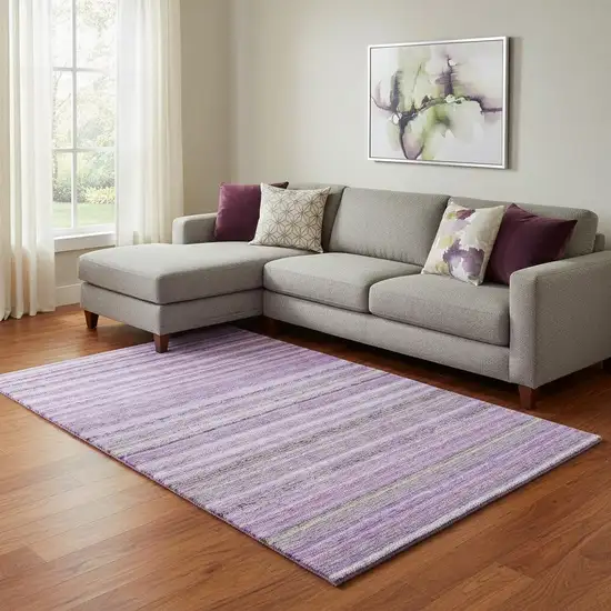 Purple And Gray Striped Washable Area Rug With UV Protection Photo 1
