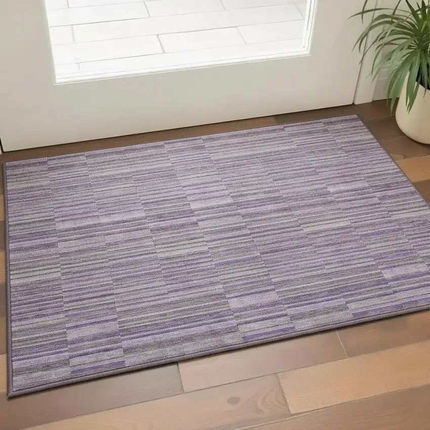 Purple And Gray Striped Washable Area Rug With UV Protection Photo 2