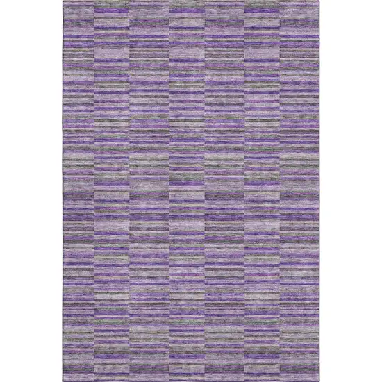 Purple And Gray Striped Washable Area Rug With UV Protection Photo 1