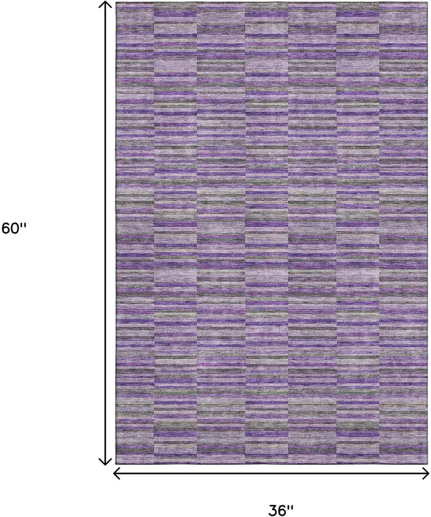 Purple And Gray Striped Washable Area Rug With UV Protection Photo 3