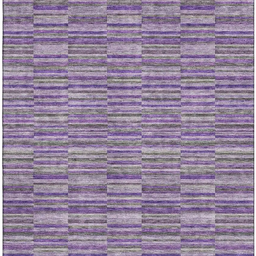 Purple And Gray Striped Washable Area Rug With UV Protection Photo 3