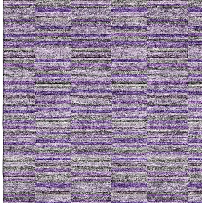 Purple And Gray Striped Washable Area Rug With UV Protection Photo 3