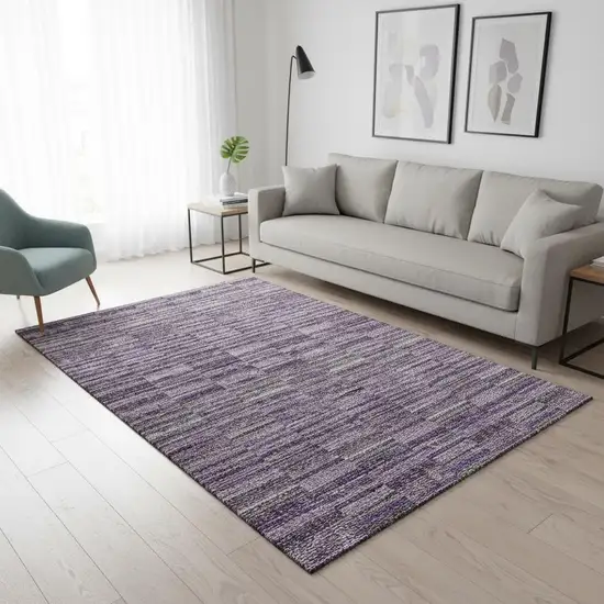 Purple And Gray Striped Washable Area Rug With UV Protection Photo 2