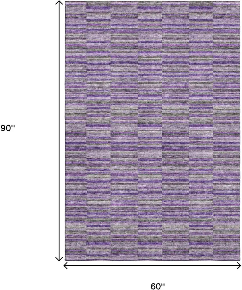 Purple And Gray Striped Washable Area Rug With UV Protection Photo 3