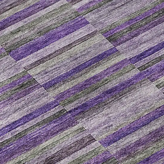 Purple And Gray Striped Washable Area Rug With UV Protection Photo 8