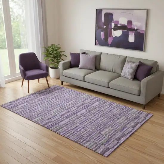 Purple And Gray Striped Washable Area Rug With UV Protection Photo 1