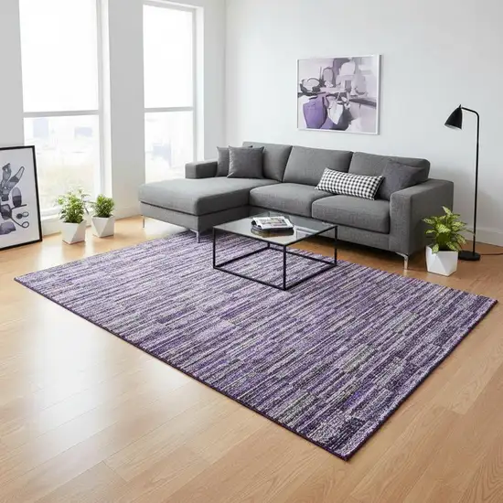 Purple And Gray Striped Washable Area Rug With UV Protection Photo 2