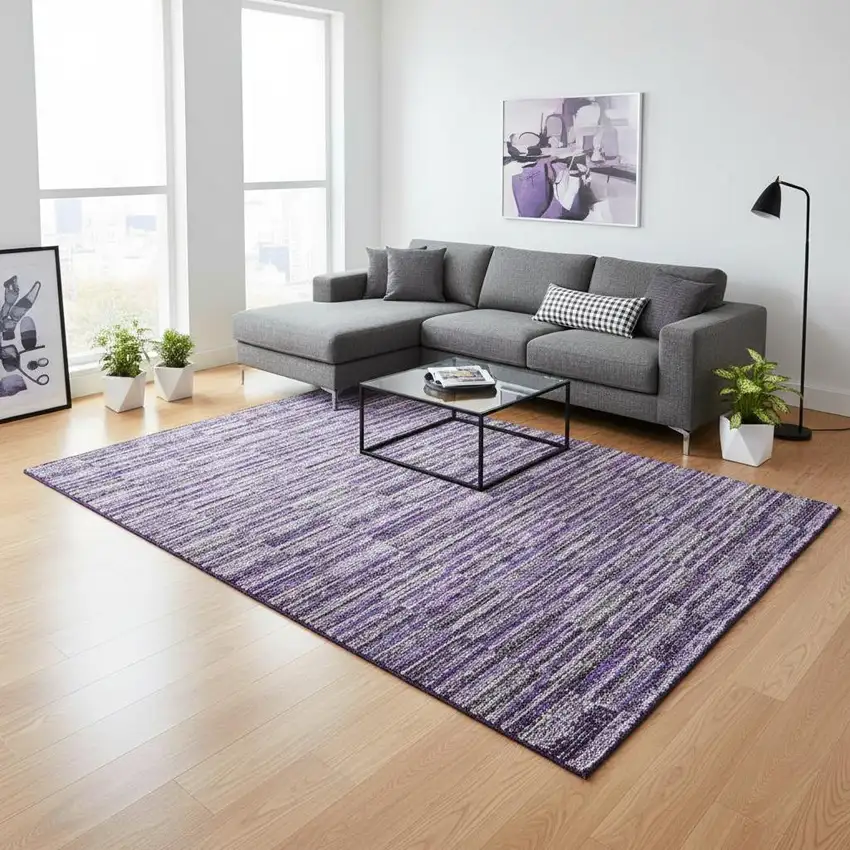 Purple And Gray Striped Washable Area Rug With UV Protection Photo 2