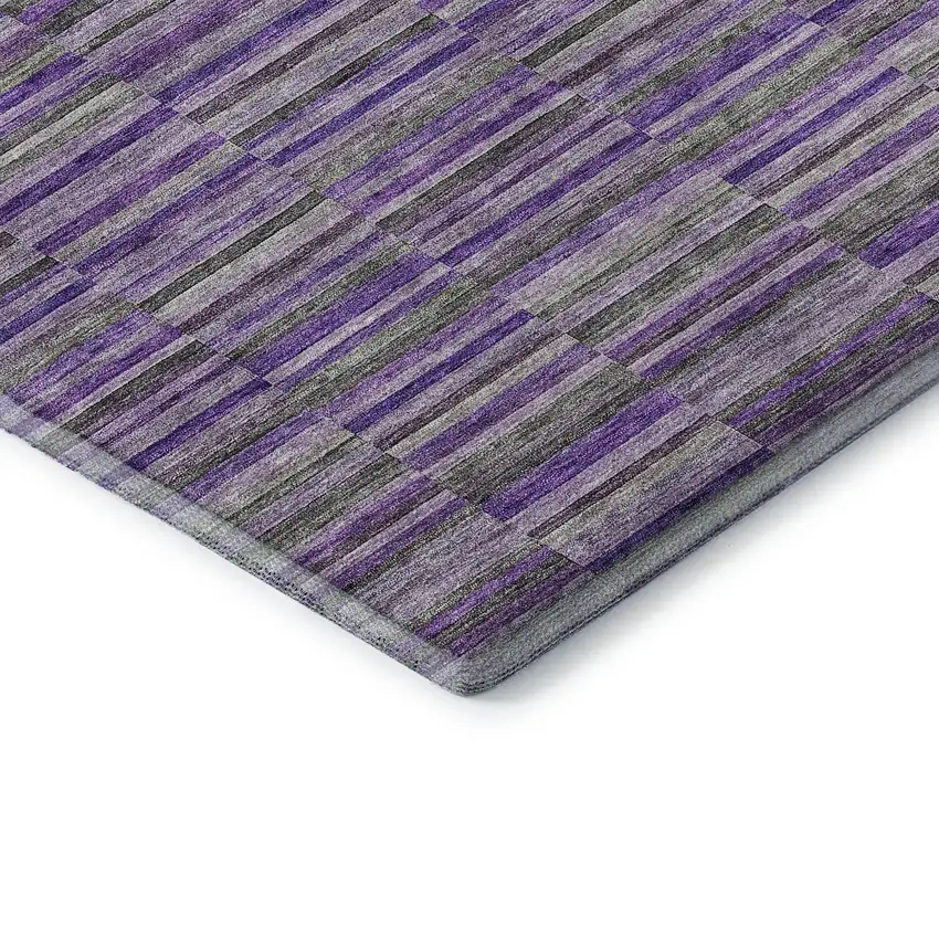 Purple And Gray Striped Washable Area Rug With UV Protection Photo 8