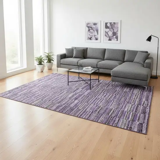 Purple And Gray Striped Washable Area Rug With UV Protection Photo 2