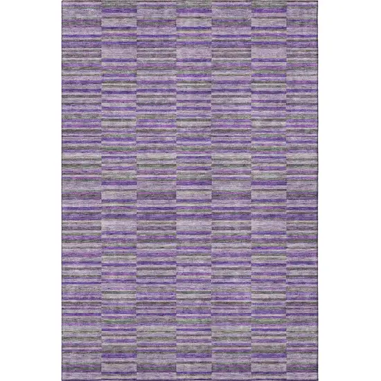 Purple And Gray Striped Washable Area Rug With UV Protection Photo 4