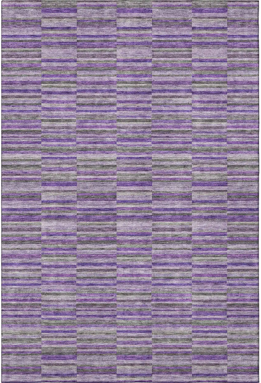 Purple And Gray Striped Washable Area Rug With UV Protection Photo 4