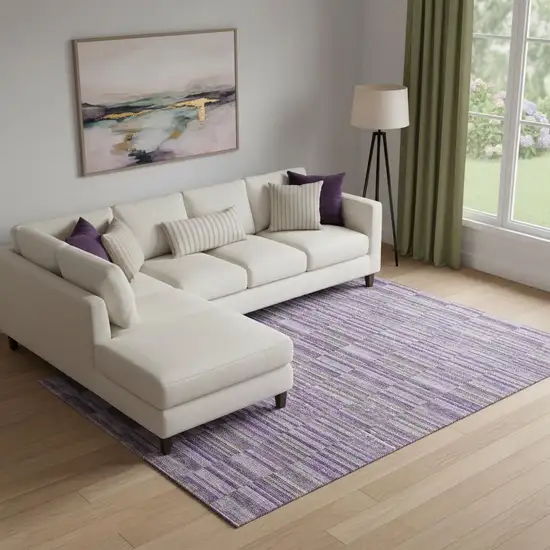 Purple And Gray Striped Washable Area Rug With UV Protection Photo 1